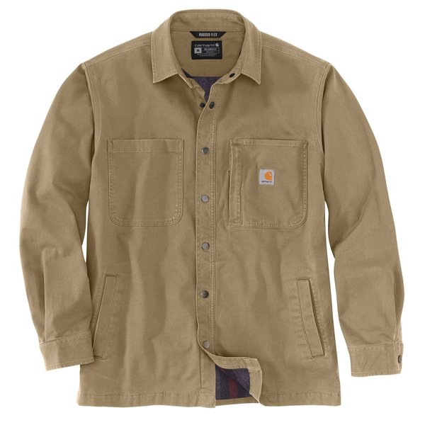 Carhartt Rugged Flex Relaxed Fit Canvas Fleece-Lined Snap-Front Shirt Jac, Dark Khaki, 2XL, REG 105532-DKH2XLREG